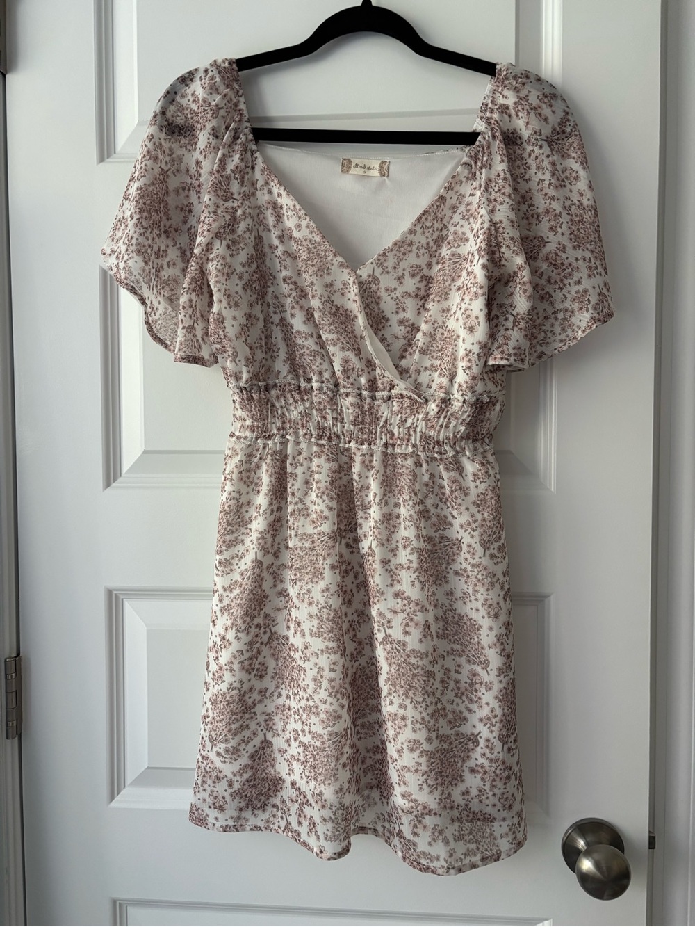 Altar’d State Floral Surplice Waist Mini Dress - Cream with Dusty Rose Print S